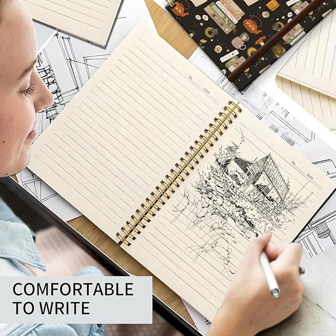 Bansutay Spiral Journal Notebook, A5 Cute Notebooks for Women Men, College Ruled Hardcover Notebook for Work & Note Taking, 60 Pages Double-Wire Journals for Writing (Coffee Book)