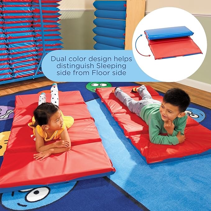 Angels Rest Daycare 2" Kids Nap Mats, 5 Pack, Red-Blue, CF400-519RB, Toddler 4-Section Folding Classroom Floor Sleeping Mats for Daycare or Preschool