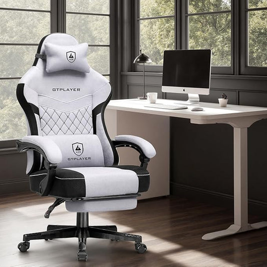 GTPLAYER Gaming Chair, Fabric Computer Office Chair with Pocket Spring Cushion, Ergonomic Office and Gaming, Video Gaming Chair with Linkage Armrests, High Back Desk Chair with Adjustable Recliner