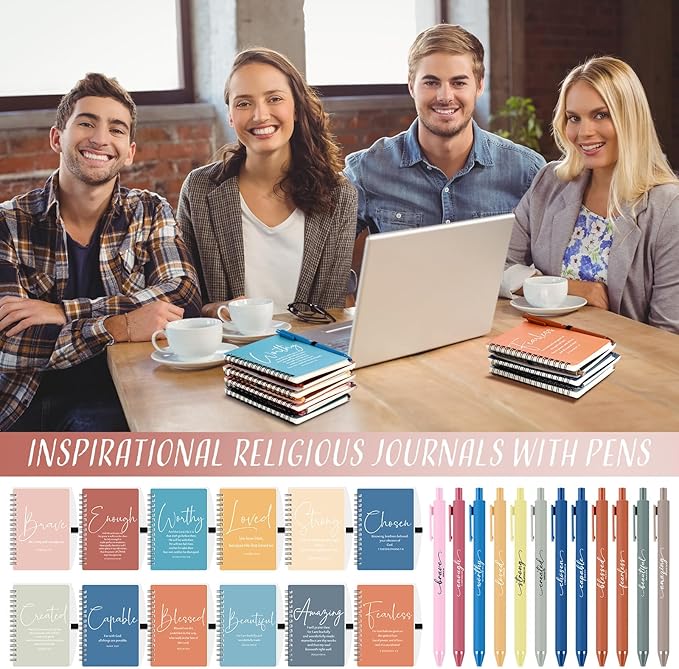Kosiz 48 Sets Inspirational Christian Gifts Bulk Christian Notebooks Prayer Journals with Pens Spiral Bible Journals Religious Gifts for Church Grandparent Pastors Day Sunday School (Bright Color)