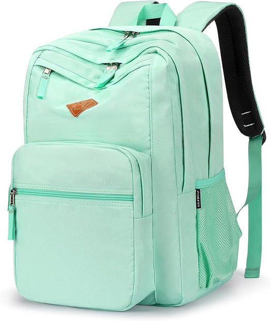 ZORFIN 26L Backpack for School, College, and Travel: Water Resistant Bookbag with 8 Compartments - Mint