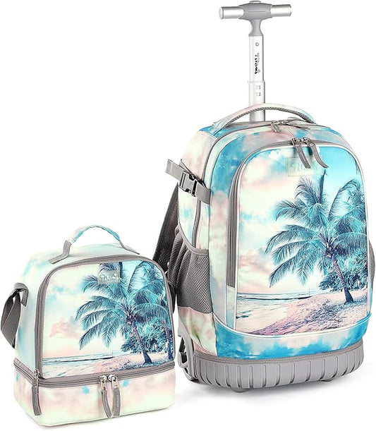 Tilami Rolling Backpack 19 inch with Lunch Bag Wheeled Laptop Backpack (Seaside)