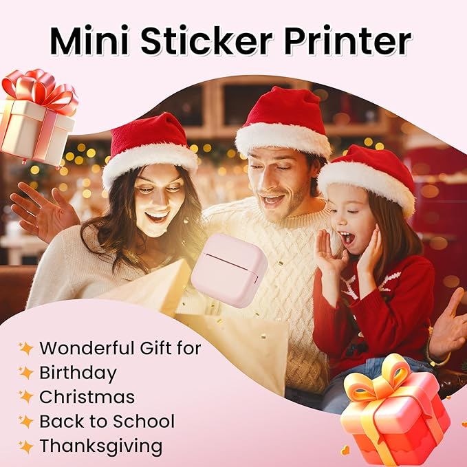 Inkless Sticker Printer, Print Pods Mini Printer Compatible with Phone & Tablet, Mini Sticker Printer with Stickers, M02L Portable Thermal Printer for Study Notes, Print Pictures & Photos, Journals