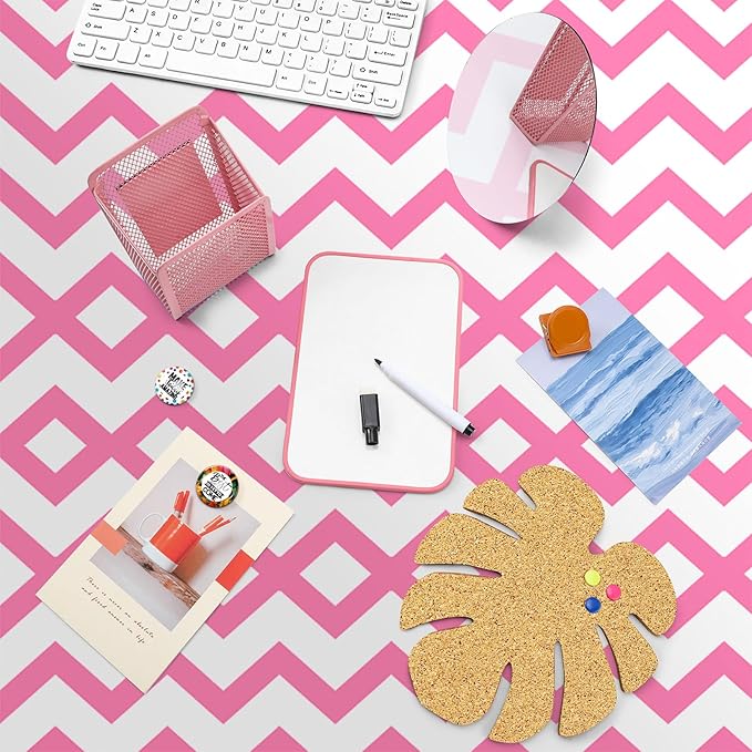 Harloon 15 Pc Locker Decoration & Organizer Kit - Tropical Locker Wallpaper, Pen Holder, Mirror, Whiteboard Marker, Cork Board with 3 Push Pins, 3 Magnetic Clips, 6 Magnets (Pink Wave)