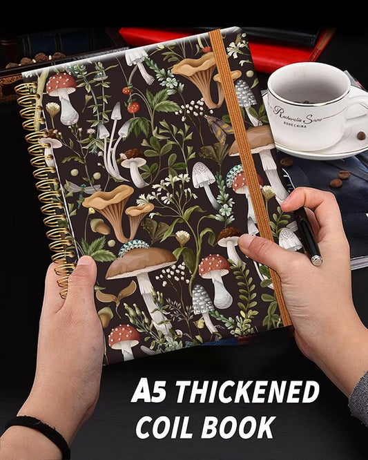 Ruled Spiral Writing Notebook,A5 Hardcover Lined College Journal for Women Lady Girl,Strong Twin-Wire Binding with Premium Paper,8.4" X 6",Perfect for School,Office,Home Gifts(Autumn mushroom)