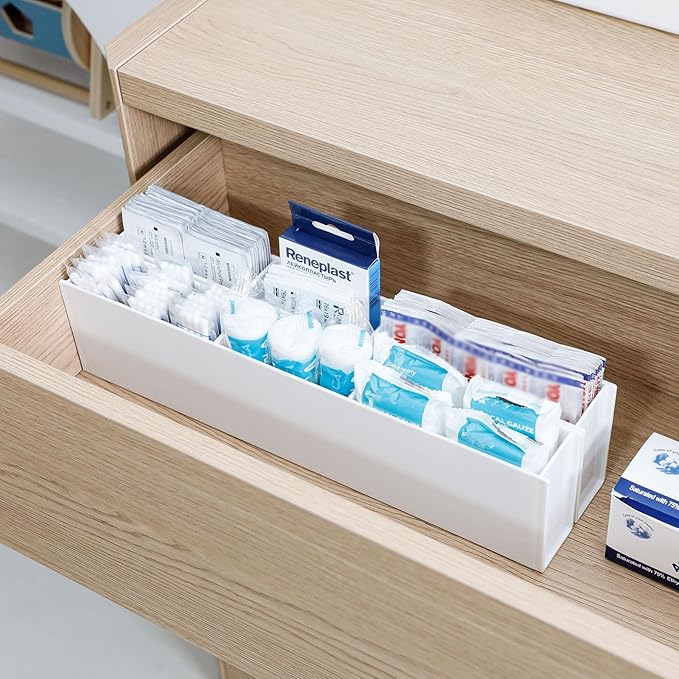 4 Pack Adhesive Storage Organizer for Wall and Cabinet, Plastic Holder for Kitchen, Pantry, Home Office Supplies, Marker Pen, Remote Control, Locker and Bathroom Accessories, White