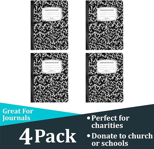 ENVO Composition Notebooks, College Ruled Composition Notebook, Black Marble Covers Composition Notebook, 100 sheets, Bulk (4, College Ruled)