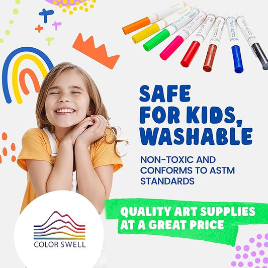 Color Swell Super Tip Markers 6 Boxes of 8 Washable Vibrant Colors (48 Total) Perfect Bulk Marker Pack for Kids, Parties, Classrooms