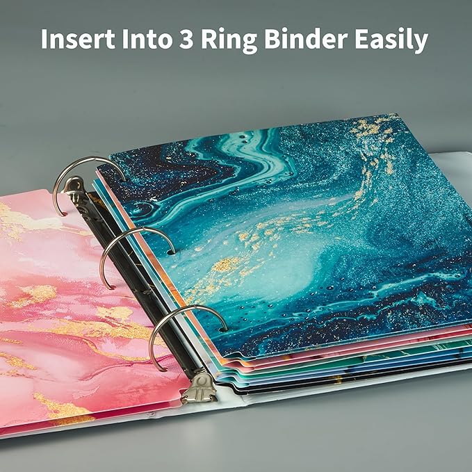 Binditek 6 Pack Heavyduty Plastic Folders with Pockets, Waterproof 2-Pocket File Folders with Card Slots, 6 Decorative Marble Color Designs, 3-Hole Punched for Letter Size