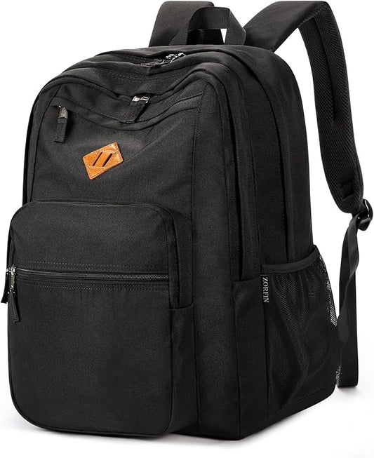 ZORFIN 26L Black Backpack for School, College, and Travel: Water Resistant Bookbag with 8 Compartments