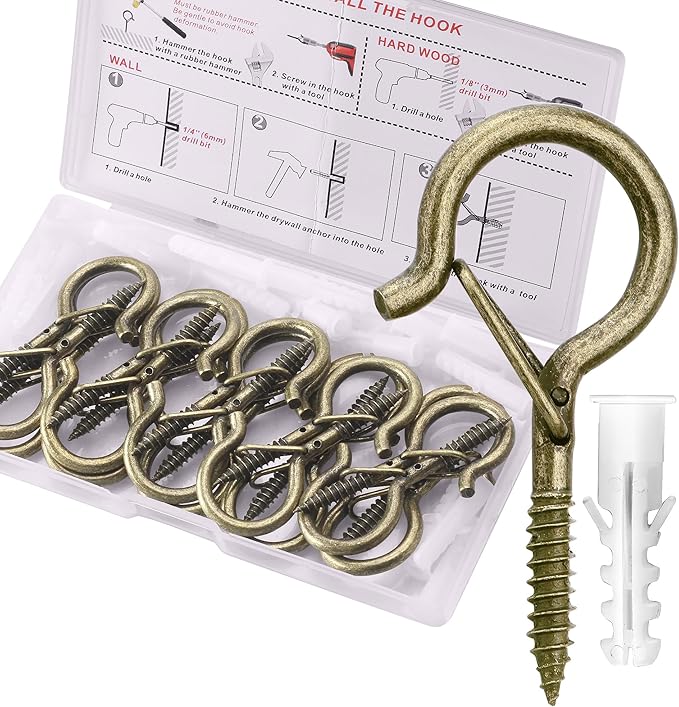 PlusRoc 20 Pack Q-Hanger String Light Hooks for Haning Lights Plants, 2.2 Inch Bronze Cup Hooks Screw in Ceiling Hooks Eye Hook, Wall Mount Ceiling Mount
