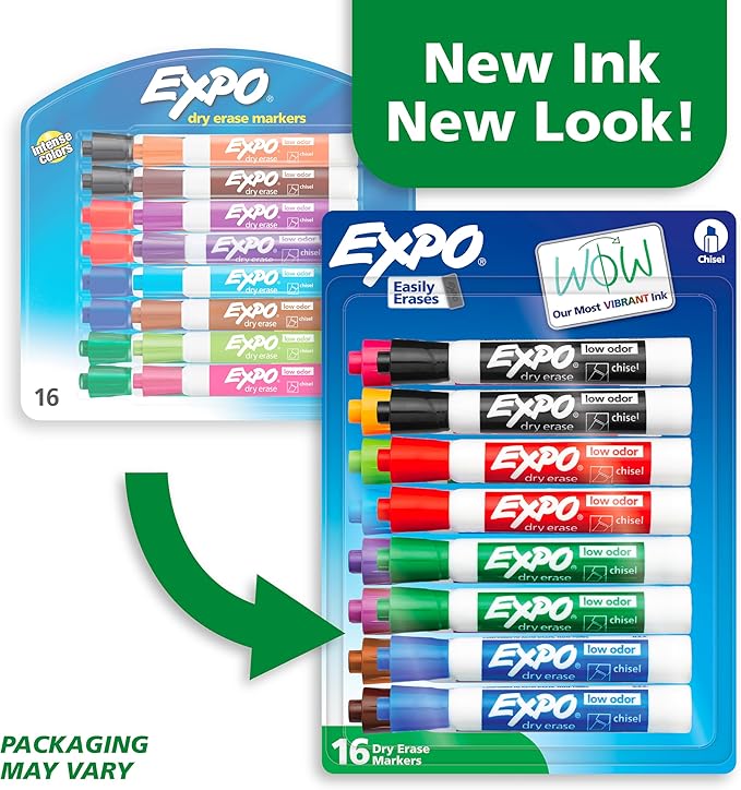 EXPO Low Odor Dry Erase Markers Chisel Tip Assorted Colors 16 Count