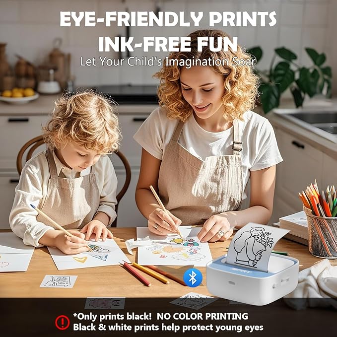 Mini Sticker Printer - S1 Portable Sticker Maker Machine with 1 Roll Sticker Paper, Bluetooth Print Pods Pocket Printer for Study Notes, Graphics, Students, Kids Gift, Free App, Blue