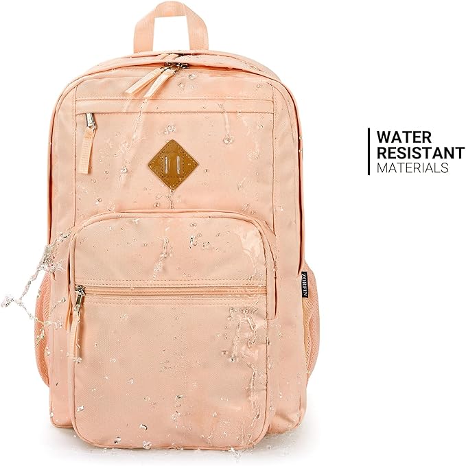ZORFIN 26L Backpack for School, College, and Travel: Water Resistant Bookbag with 8 Compartments - Misty Rose