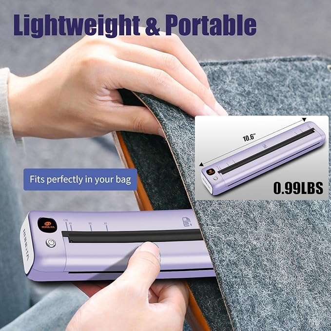 Rongta Portable Printer Wireless for Travel, Bluetooth WiFi Inkless Thermal Printers for 8.5" x 11" US Letter & A4 Size, Compatible with Android iOS Phone Mac Windows Laptop for Office & Home (Purple)
