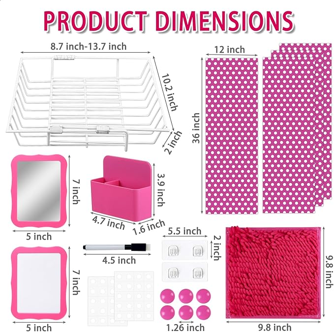 20 Pcs Locker Organizer and Decorating Kit Includes Adjustable Locker Shelf, Wallpaper, Magnetic Whiteboard & Mirror, Marker & Rug, Locker Accessories for Girls Back to School Supplies