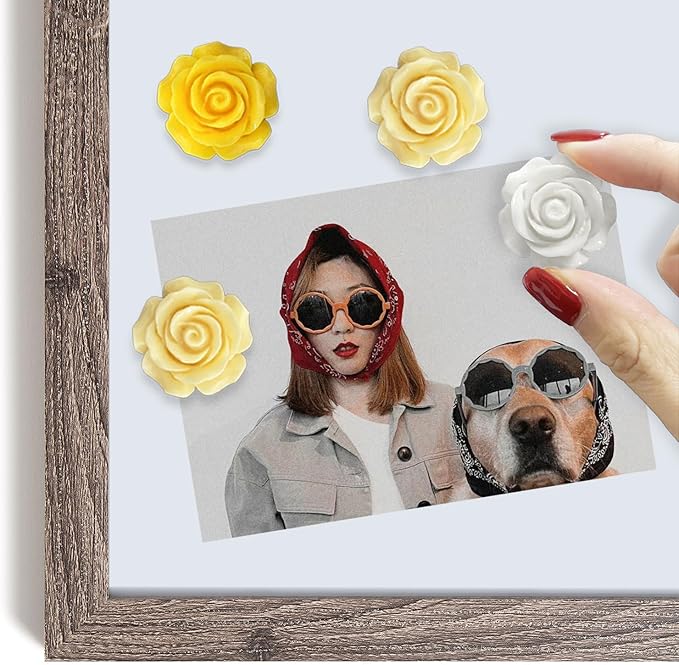 15 pcs - Cute Flower Magnet, Yellow Rose Magnet for Fridge and Locker, Whiteboard and Decorative (15 pcs - Rose - Yellow)
