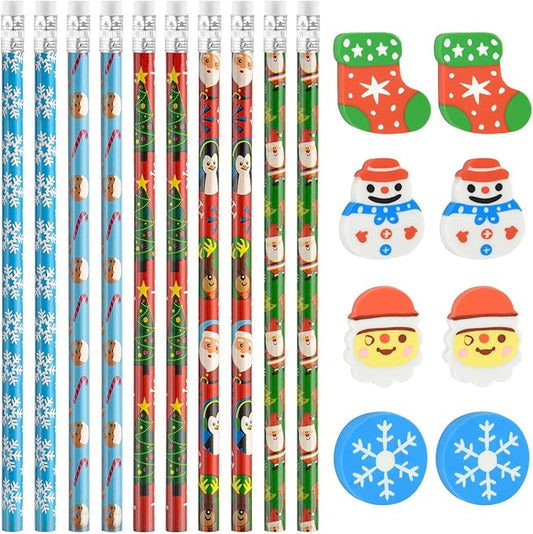 24 Pieces 3D Christmas Erasers and 24 Pieces Carton Christmas Pencils for Winter Holiday Day Cute Pencils for Christmas Goodie Bags Fillers Gifts School Classroom Rewards Supplies (Chritsmas Day)