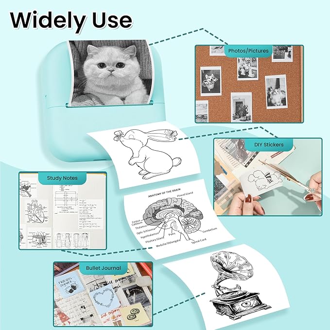 Sticker Printer, Mini Printer, Mini Sticker Printer Compatible with Phone & Tablet, Print Pod with Stickers, M02L Print Pods Mini Printer for School Notes, Scrapbook, Anatomical Diagram