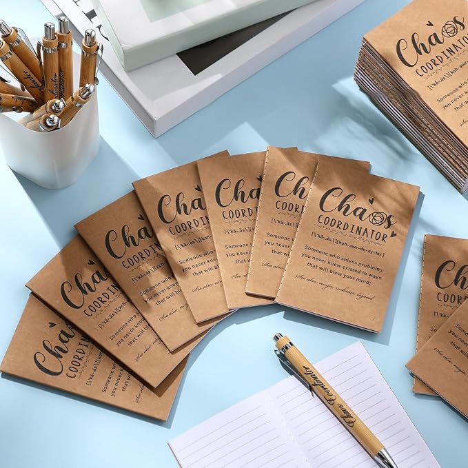 Sabary 100 Pcs Back to School Gifts Inspirational Notepads Ballpoint Pens Sets Mini Motivational Pocket Notebooks Journals Bulk Teacher Appreciation Presents for Office Supplies(Chaos Coordinator)