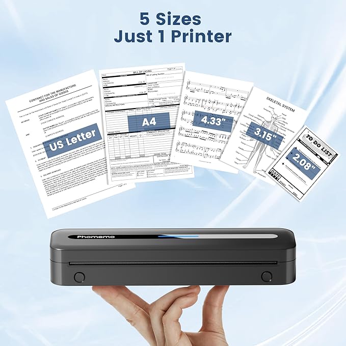 Phomemo Portable Printers Wireless for Travel, M832 Inkless Thermal Printer, Support 8.5'' x 11'' US Letter & A4, Small Bluetooth Mobile Printer for Office Home School, Compatible with Phone Laptop