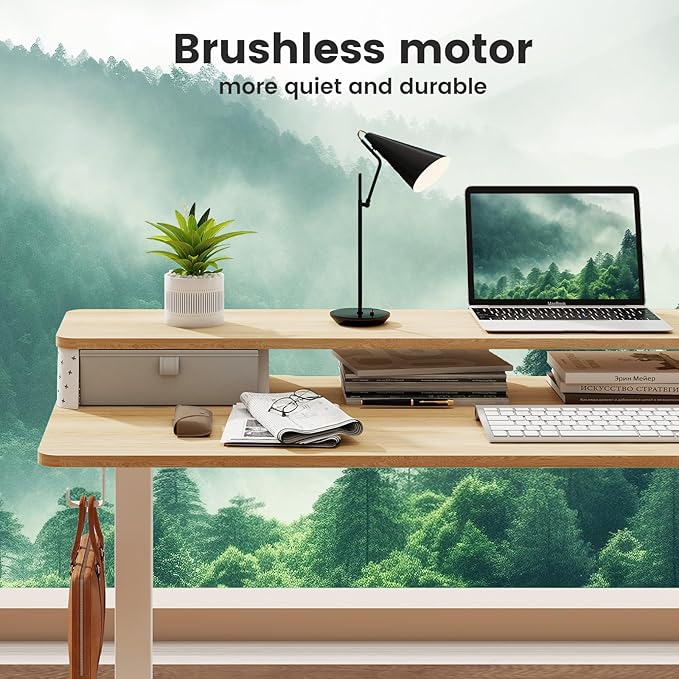 Standing Desk with Drawers and Brushless Motor,Electric Height Adjustable Desk for Walking Pad,Ergonomic Stand Up Desk for Home Office & Gaming,3 Memory Height Preset & Hooks(55" x 24",Oak)