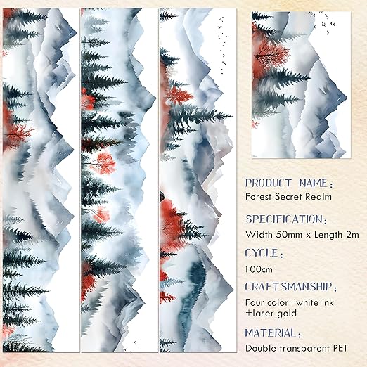 Landscape PET Tape for Journal Scrapbooking - Forest Mountain PET Tapes Washi Stickers for Crafts Journaling Scrapbook Supplies Aesthetic Notebook Scrapbook Bottle Crafts Decor