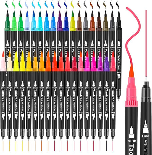 Taotree 36 Colors Dual Tip Art Markers Pens for Kids Adult Coloring Books, Artist Fine & Brush Tip Coloring Marker Drawing Pens for Journaling Note Taking Lettering Calligraphy Craft Art Supplies Set