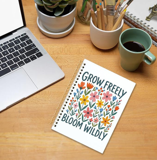 KRHFG Boho Floral Inspirational Spiral Notebook, Inspirational Gifts for Women Journal, Grow Freely Bloom Wildly Floral Motivational Therapy Notebooks, Boho Office Supplies, 5.5x8.3 Inch