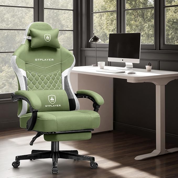 GTPLAYER Gaming Chair, Fabric Computer Office Chair with Pocket Spring Cushion, Ergonomic Office and Gaming, Video Gaming Chair with Linkage Armrests, High Back Desk Chair with Adjustable Recliner