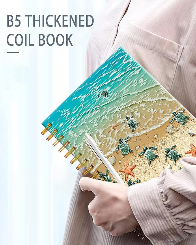 iampanda Spiral Journal Notebook,Strong Twin-Wire Binding with Premium Paper for Girl Women,60 Sheets A5 College Ruled Notebook/Journal,Perfect for School Office Home Gifts,Turtles On The Beach