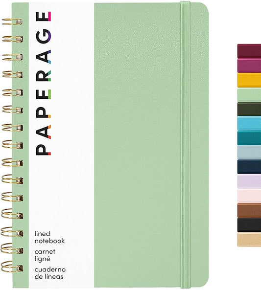 PAPERAGE Lined Spiral Journal Notebook, (Sage Green), 160 Pages, Hardcover Journal for Women & Men, Medium 5.5 in x 8 in - 100 GSM, Thick Paper, Spiral Notebook for Work, School & Journaling