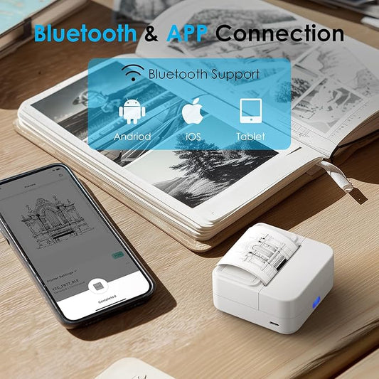 Bluetooth Sticker Printer with 1 Roll of Sticker Paper, Y2C Mini Sticker Maker Machine, Pocket Thermal Label Maker Machine with Tape for DIY, Notes, Label – Ideal Gift for Kids&Student, White