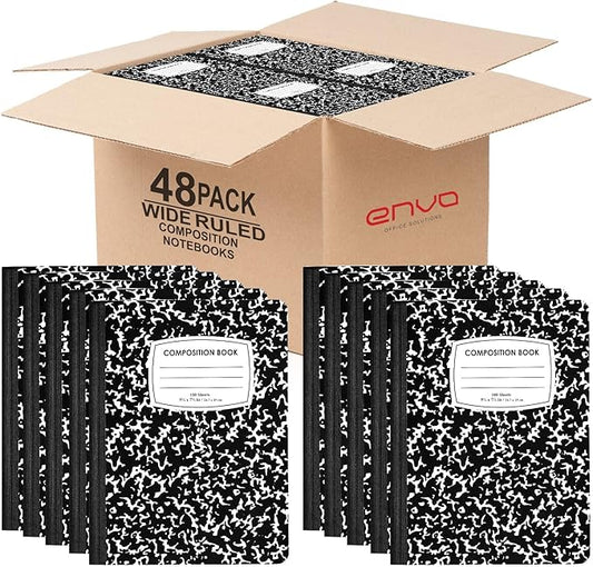 ENVO Composition Notebooks, Wide Ruled Composition Notebook, Black Marble Covers Composition Notebook, 100 sheets, Bulk (48, Wide Ruled)