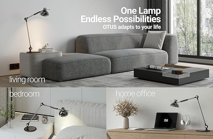 OTUS LED Desk Lamp Gesture Control | Desk Lamps for Home Office 3 Color Modes, 12 Brightness Levels, Memory | Adjustable Tall Office Lamp | Eye-Friendly Task Desktop Light for Reading, Working, Crafts