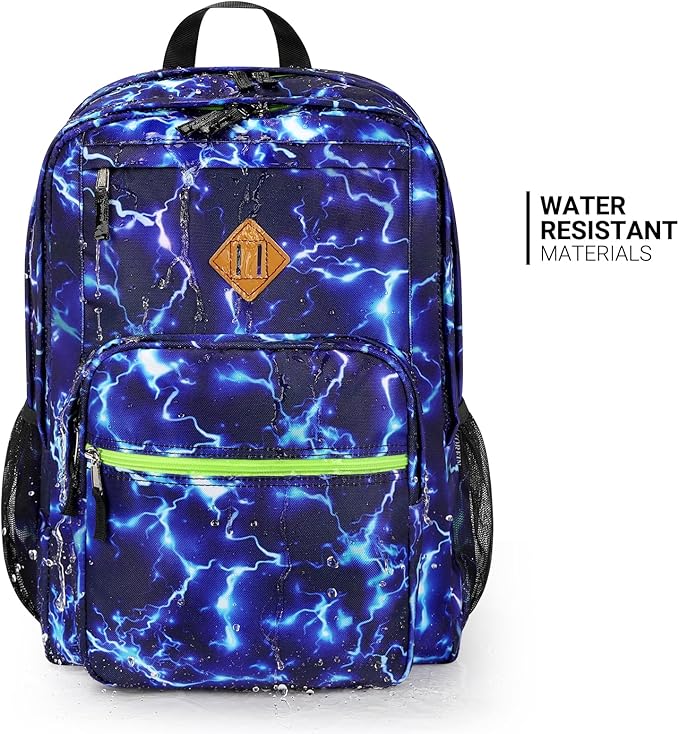 ZORFIN 26L Backpack for School, College, and Travel: Water Resistant Bookbag with 8 Compartments - Blue Lightning