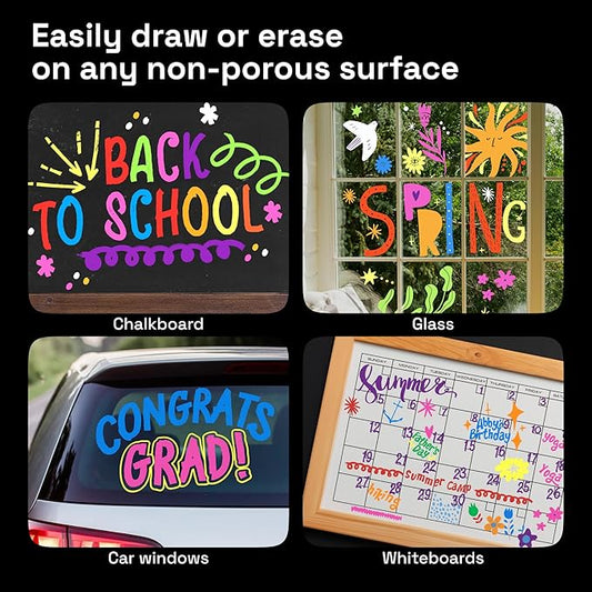 ARTISTRO 8 Liquid Chalk Window Markers for Car Glass Washable - Jumbo Tip 15 mm - Vibrant, Erasable, Non-Toxic Markers for Glass, Signs, Windows, Cars, Chalkboard for Kids & Adults
