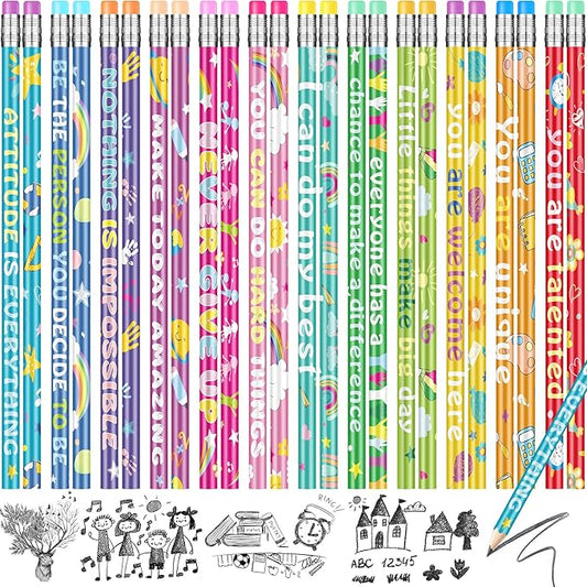 100 Pcs Motivational Pencils Bulk, Rainbow Inspirational School Pencils for Classroom, Cute Pencil with Encourage Positive Sayings, Back to School Supplies for Kids Student Teacher Classroom Reward