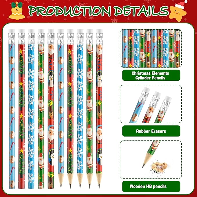 24 Pieces 3D Christmas Erasers and 24 Pieces Carton Christmas Pencils for Winter Holiday Day Cute Pencils for Christmas Goodie Bags Fillers Gifts School Classroom Rewards Supplies (Chritsmas Day)