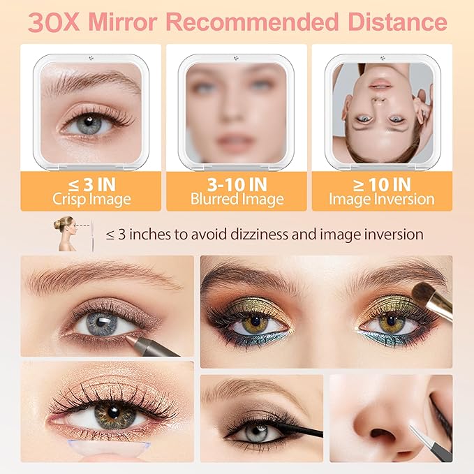MIYADIVA Compact Mirror, 30X Magnifying Mirror, Pocket Mirror for Purse, Travel Makeup Mirror with 30X/1X Magnification, Travel Essentials Mirror, Precision Tweezers, Present for Girls