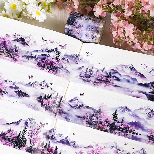 PET Tape for Journal Scrapbooking - Cherry Mountain Forest Junk Journal PET Tape Scrapbook Supplies, Scrapbook Notebook Bottle Crafts Decorating