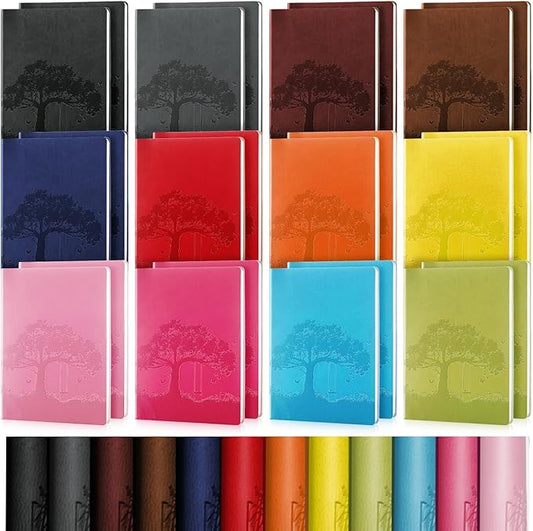 24 Pcs PU Leather Journals Notebook Bulk Colorful Tree Life Lined Journal Notebook Soft PU Leather Cover Ruled Writing Notebook for Writing Office School Home Business 128 Pages, A6 (Vintage Color)