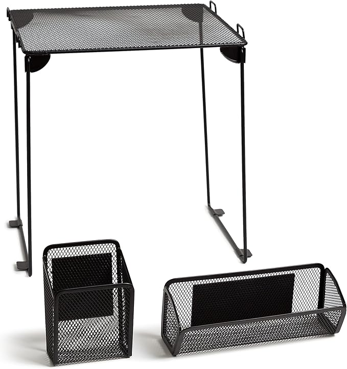 U Brands Black Mesh Locker Organization Kit, Includes Magnetic Cup, Folding Shelf and Bin, 3 Pieces