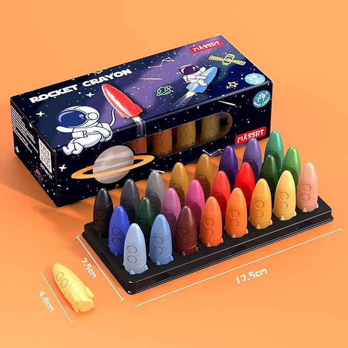 24 Colors Space Crayons for Toddlers Age 1-3, Non-toxic Mess Free Unbreakable Crayon Gifts, Easy to Hold Washable Crayons, Safe Coloring Gifts for Babies and Children
