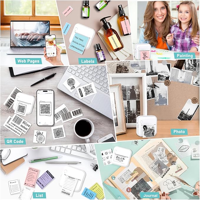 Mini Pocket Bluetooth Printer-Portable Thermal Printer with 10 Roll Papers for Journal/DIY Scrapbook/Travel/Notes/Lists/Label/Memo for Children Women Gifts Kids Christmas