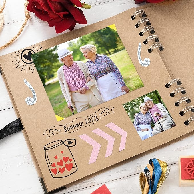 Bstorify Square Scrapbook Photo Albums 36 Pages (7 x 7 inch) Brown Thick 200gsm Kraft Paper Scrap Book, Ribbon Closure - Ideal for Your Scrapbooking Albums, Art & Craft Projects (7 x 7 Inch, Brown)