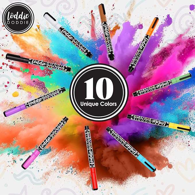 Loddie Doddie Fine Liquid Chalk Markers for Chalkboard & Blackboard - 10-Count Earth Tone Set - 1 mm Fine Tip - Erasable & Low-Odor Non-Toxic Chalkboard Markers & Glass Window Pens