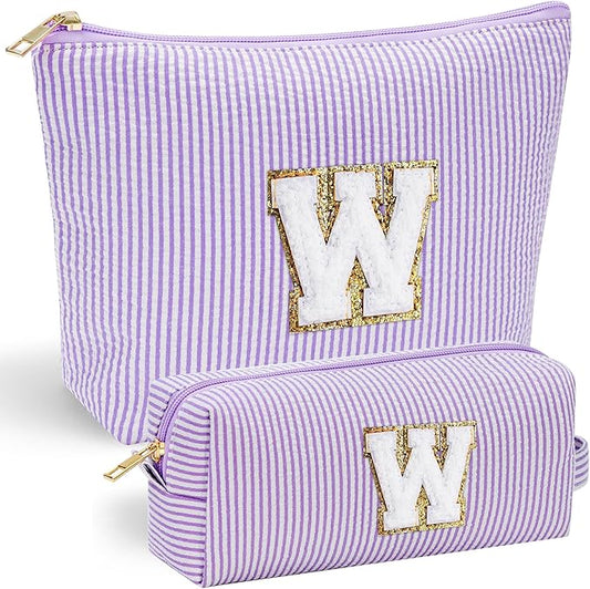 YOOLIFE Makeup Travel Bag Makeup Pouch - Initial Travel Makeup Bag Cosmetic Bag Birthday Gift Wedding Gifts Cute Bridesmaid Gifts Friend Birthday Gifts for Women Her Gifts for Teenage Girls W