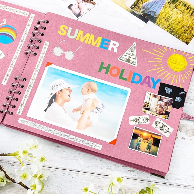 Bstorify Square Scrapbook Photo Albums 50 Pages (11 x 8.5 Inch) Pink Thick Paper, Hardcover, Ribbon Closure - Ideal for Your Scrapbooking Albums, Art & Craft Projects (Pink, 11 x 8.5 Inch)