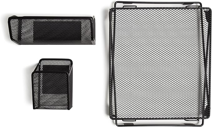 U Brands Black Mesh Locker Organization Kit, Includes Magnetic Cup, Folding Shelf and Bin, 3 Pieces